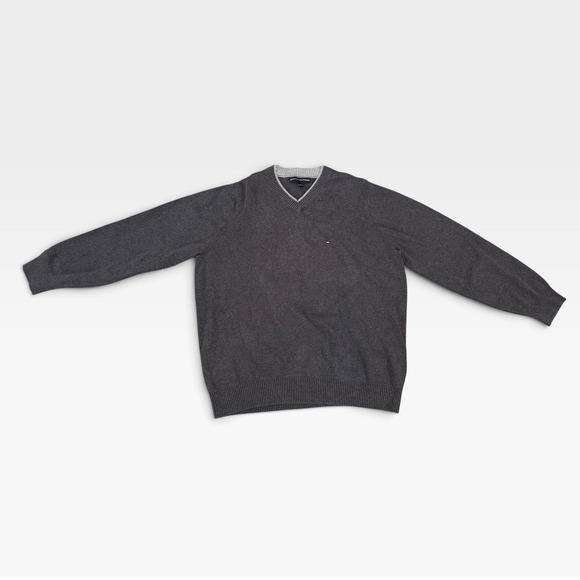 Tommy Hilfiger Other - Tommy Hilfiger Mens V-Neck Sweater Charcoal Gray Knit Size M Flag Logo